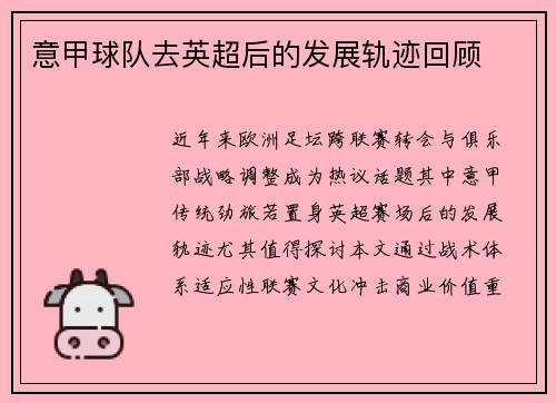 意甲球队去英超后的发展轨迹回顾